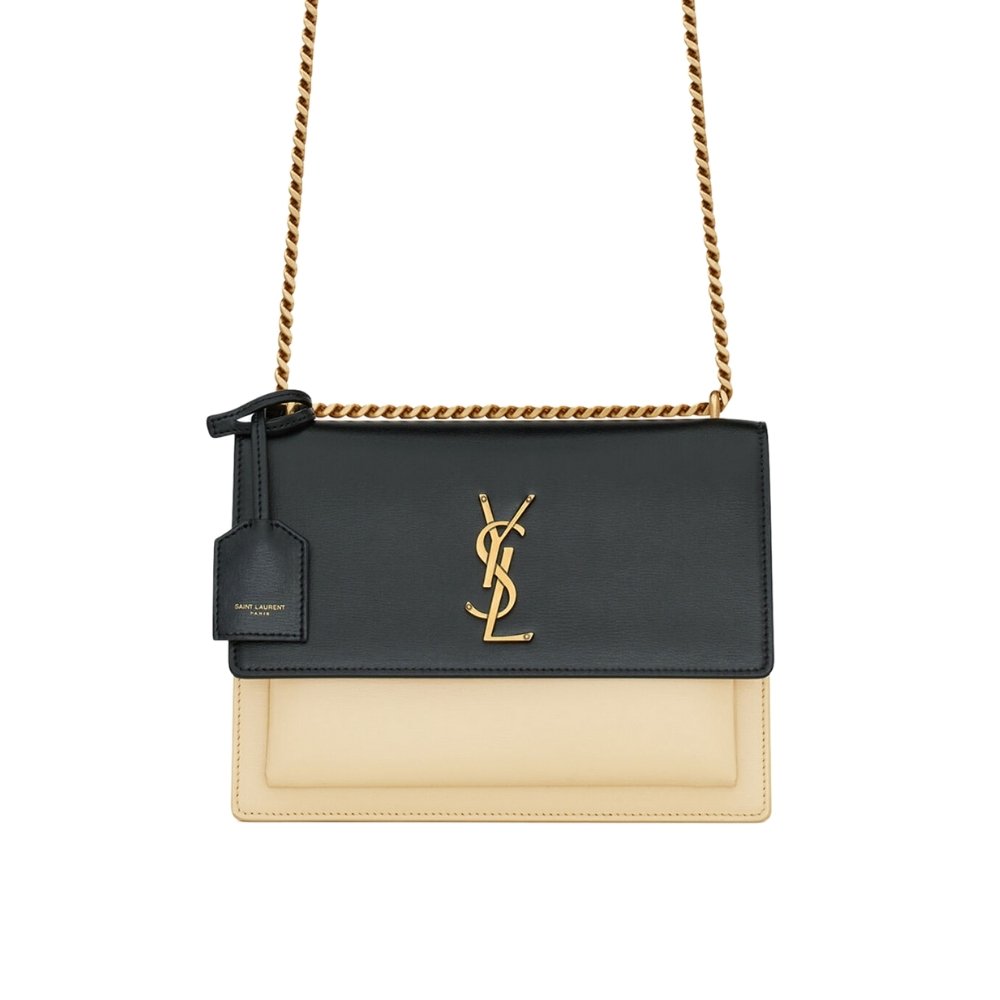 Sa1nt Lau*nt Sunset Medium Chain Bag In Smooth Leather Bag Beige Black 22Cm 442906D42Ew1089