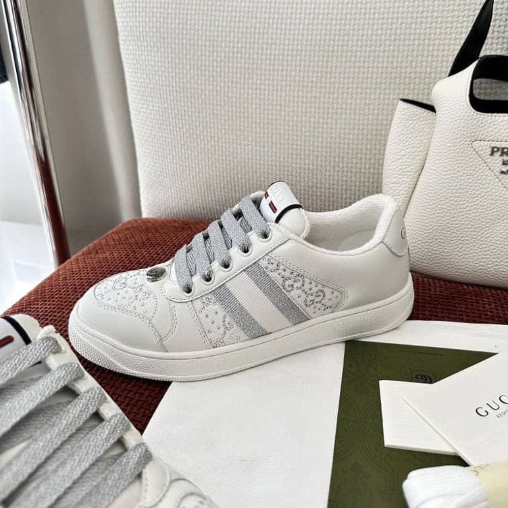 Gvc*1 Women’s Gg Ctystal Screener Sneaker White ‎732193 Fadq7 9096