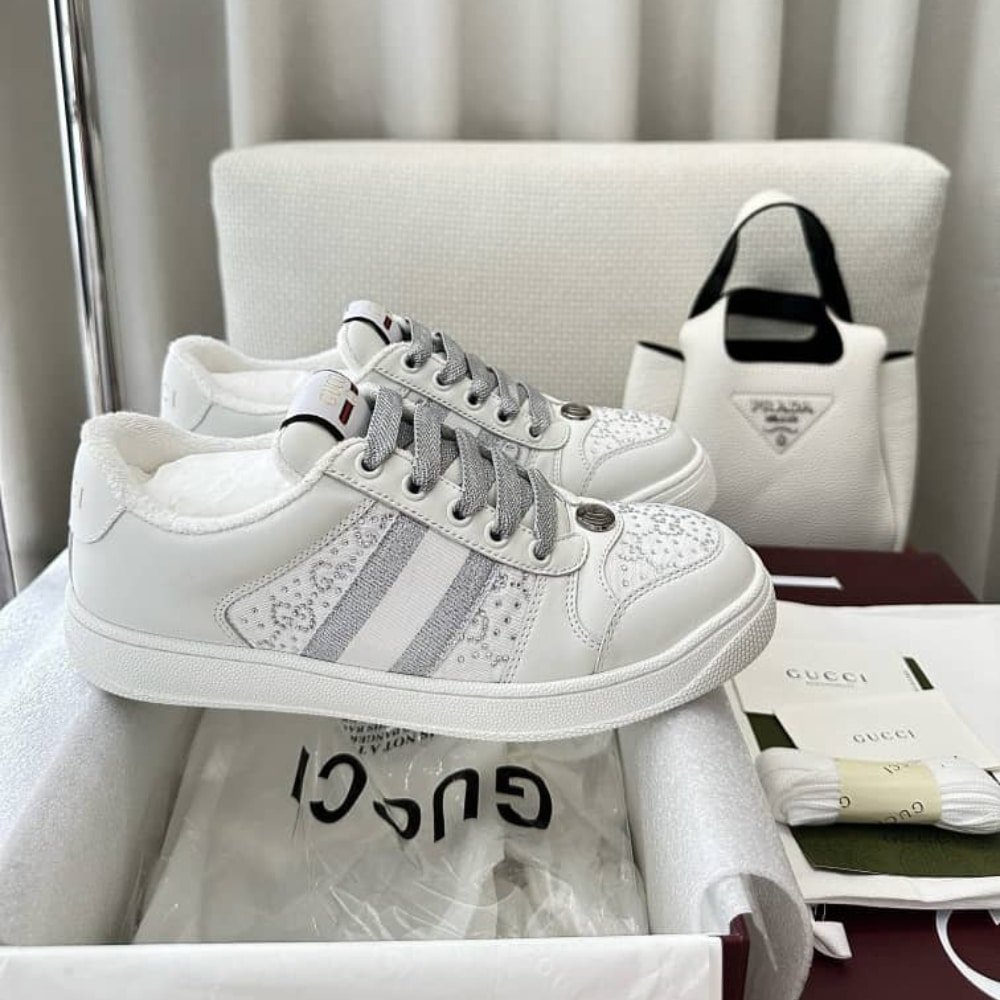 Gvc*1 Women’s Gg Ctystal Screener Sneaker White ‎732193 Fadq7 9096