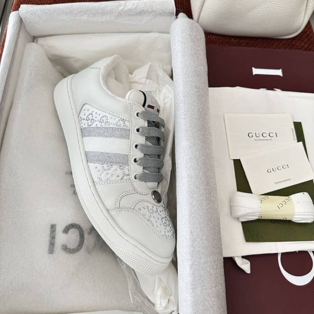 Gvc*1 Women’s Gg Ctystal Screener Sneaker White ‎732193 Fadq7 9096