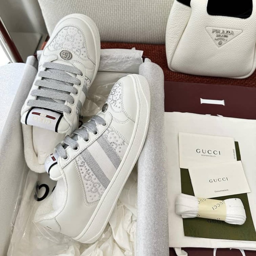 Gvc*1 Women’s Gg Ctystal Screener Sneaker White ‎732193 Fadq7 9096