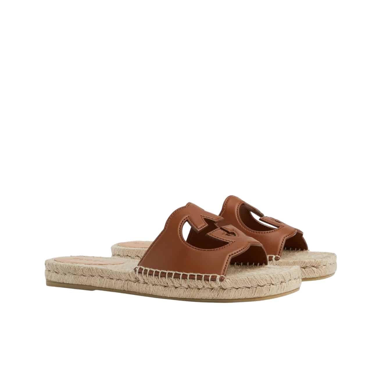 Gvc*1 Interlocking G Cut Out Slide Espadrille Brown 725260 Us000 2535