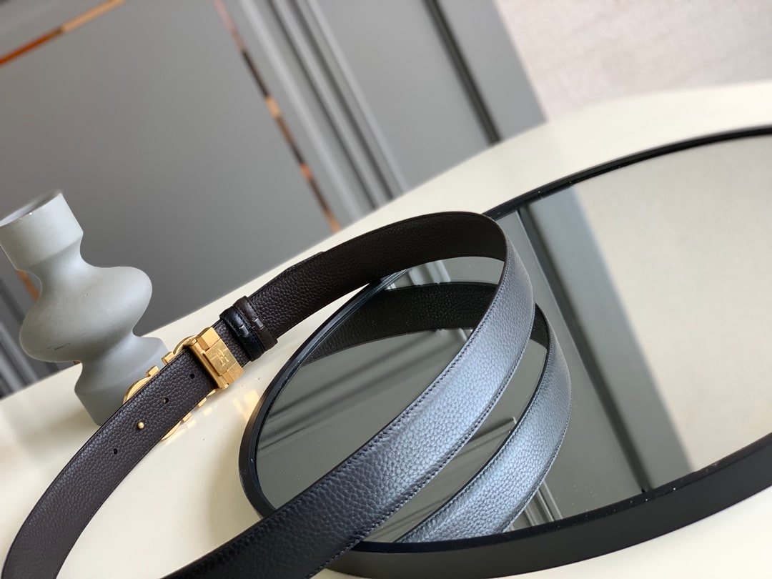 Salvatore Ferragamo Reversible And Gancini Gold Pattern Belt 3.5Cm
