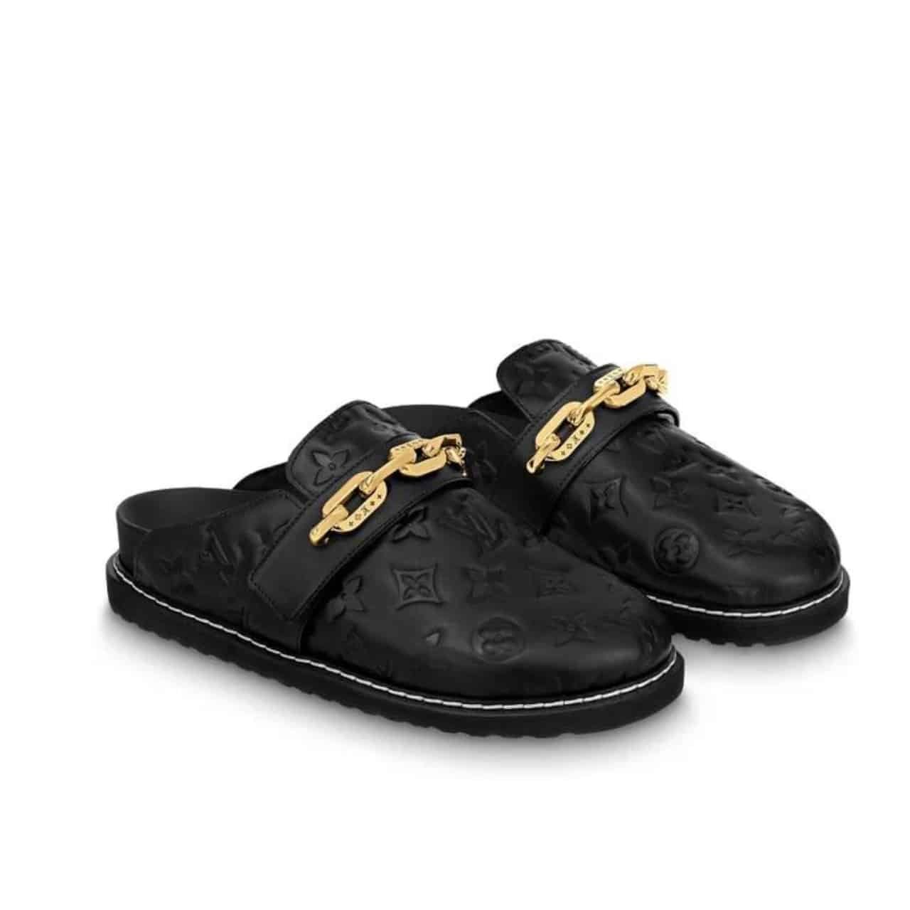 L0vis Vvtt0n Cosy Flat Comfort Clog Monogram Embossed Black