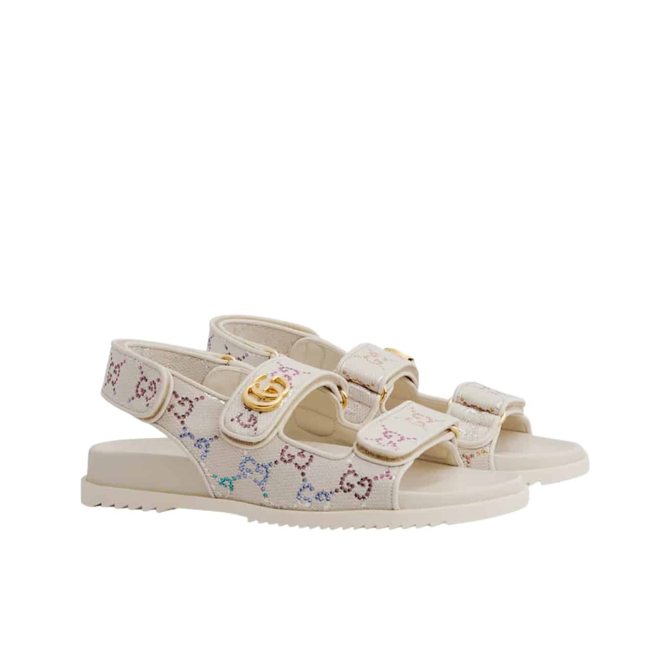 Gvc*1 Moritz Gg Monogram Sandals Beige Ebony 771575 G1730 9755