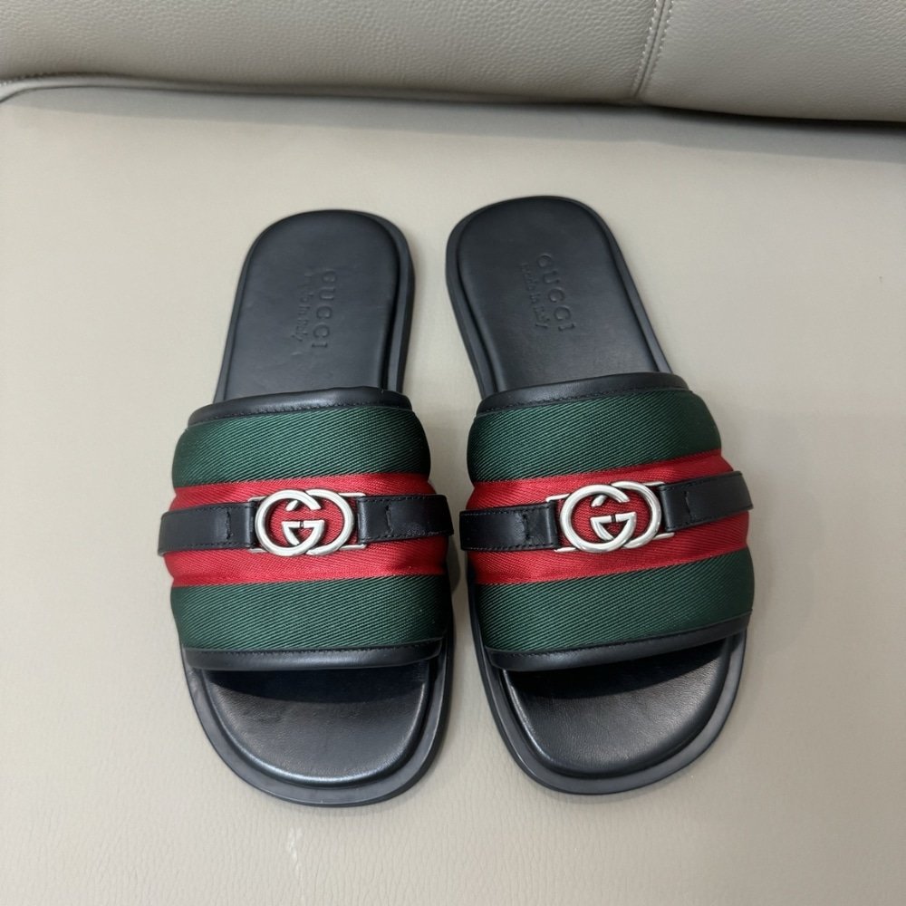 Gvc*1 Men Slide Sandal With Interlocking G Green And Red ‎835091 Haahh 8449
