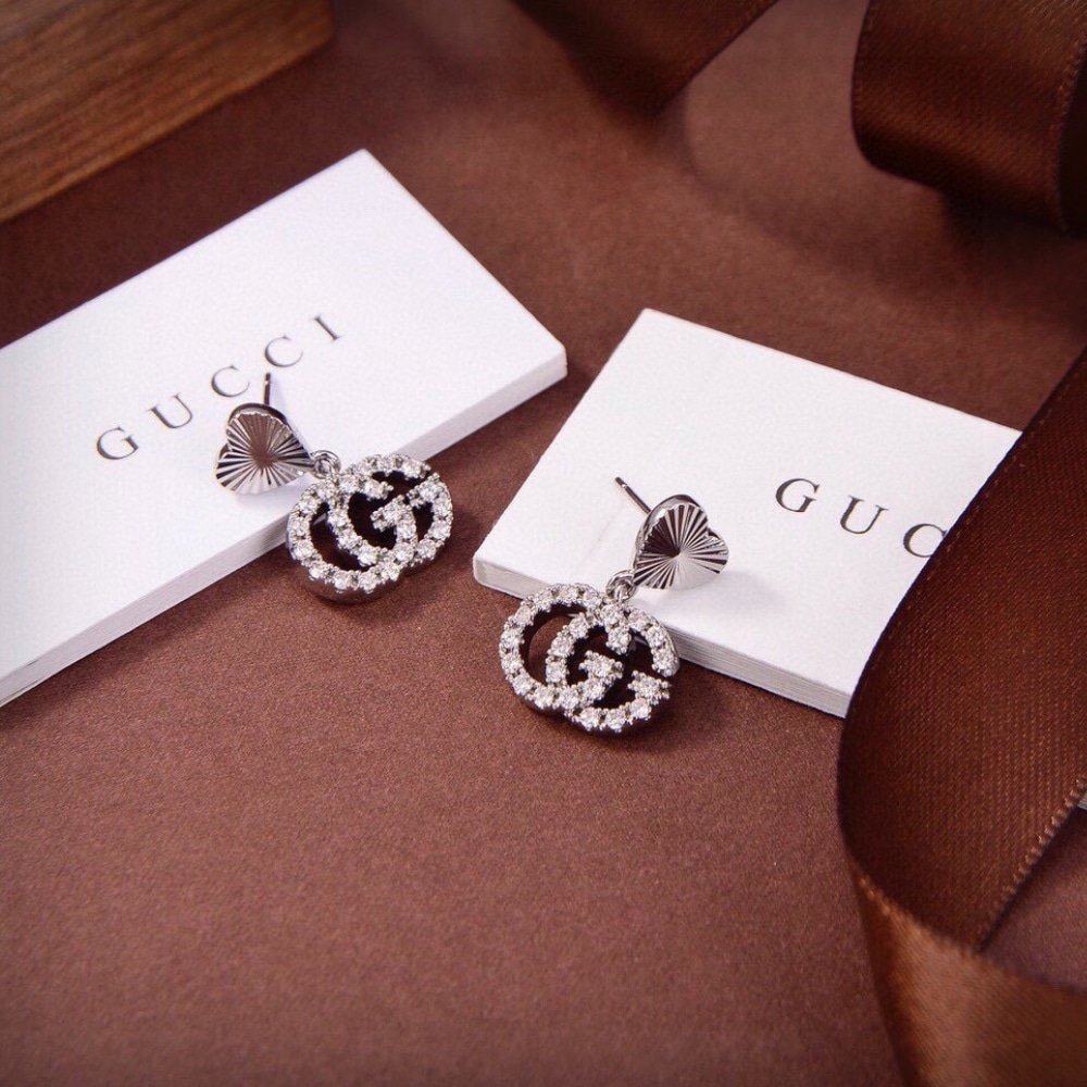 Gvc*1 Gg Heart Earrings Silver With Crystals