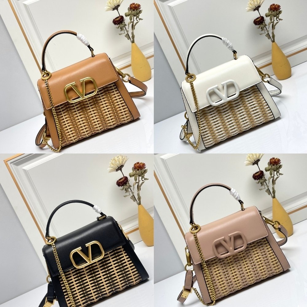 Va1e*ntin0 Garavani Small Vsling Wicker Handbag White 22Cm