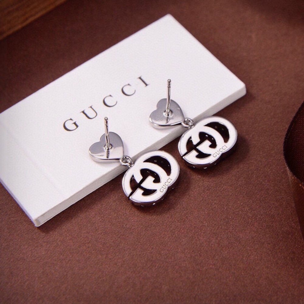 Gvc*1 Gg Heart Earrings Silver With Crystals