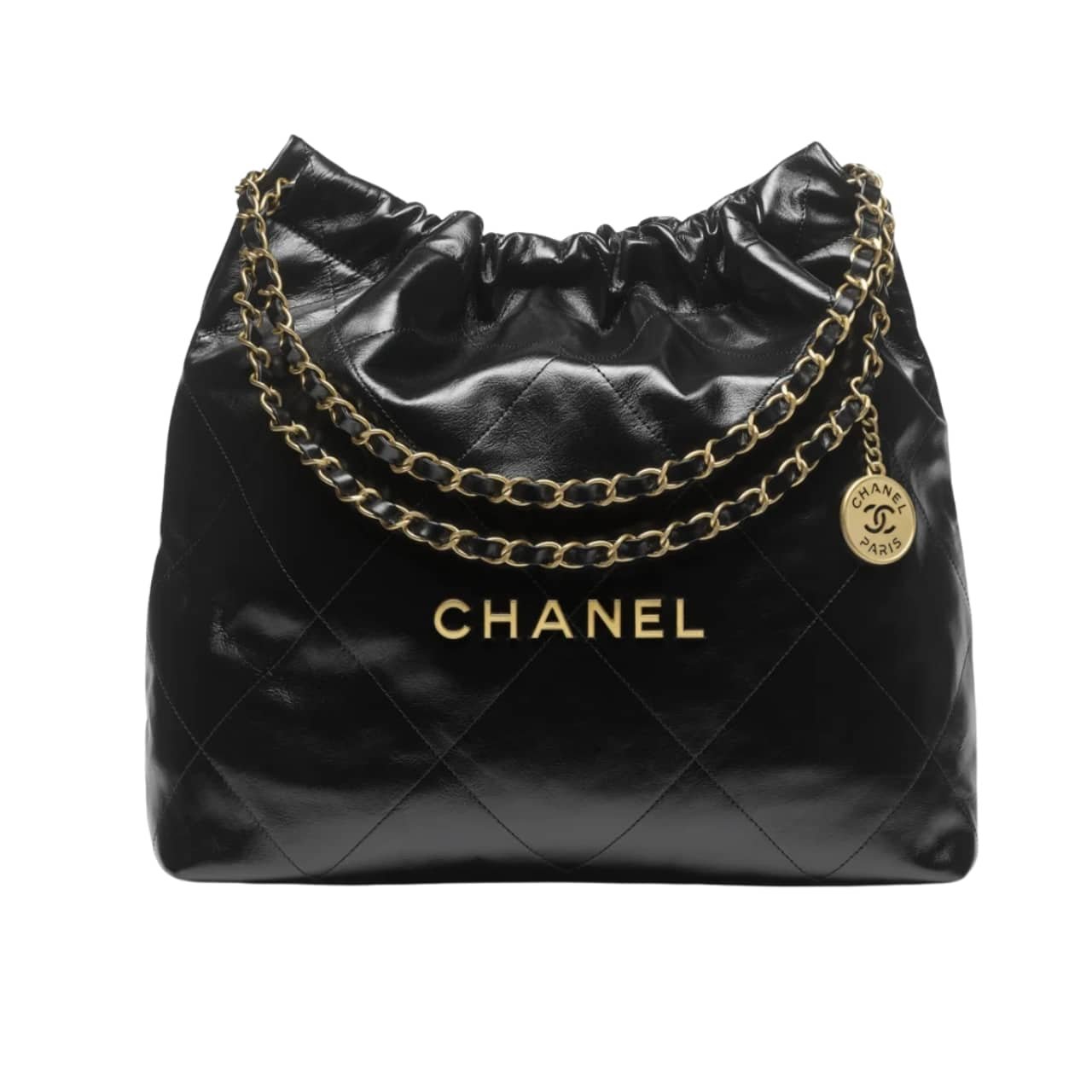 Ch**el 22 Handbag Shiny And Gold Tone Metal Black 42Cm AS3261 B19059 94305