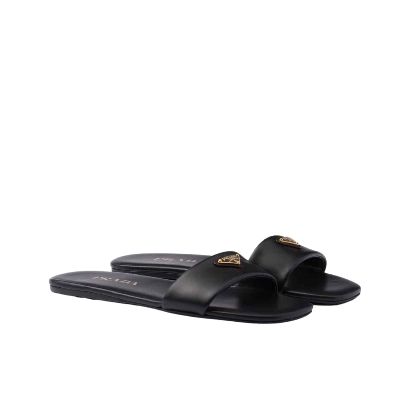 Pra*a Leather Slides Black 1Xx355 070 F0002 F D005