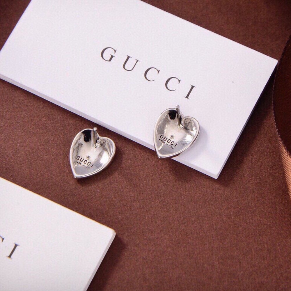 Gvc*1 Heart Earrings With Interlocking G Light Blue Enamel Silver 645547 J8410 8183