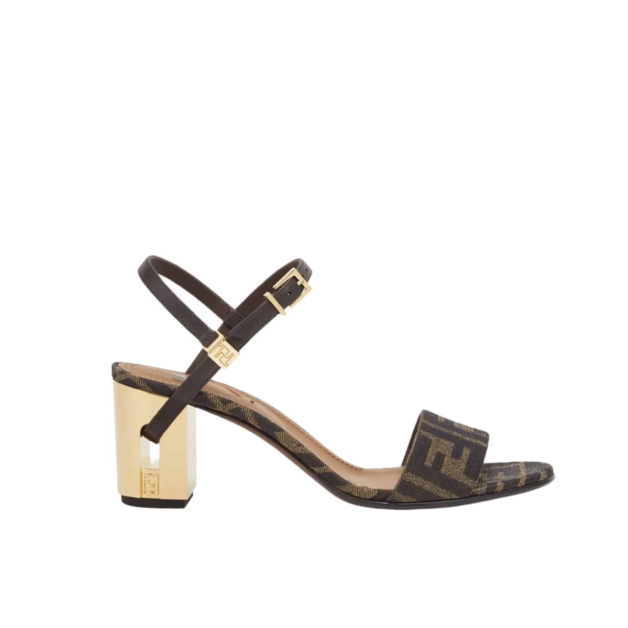 F**di Delfina Ff Jacquard Medium Heeled Sandals Brown 8X8663Ajzff1D1C