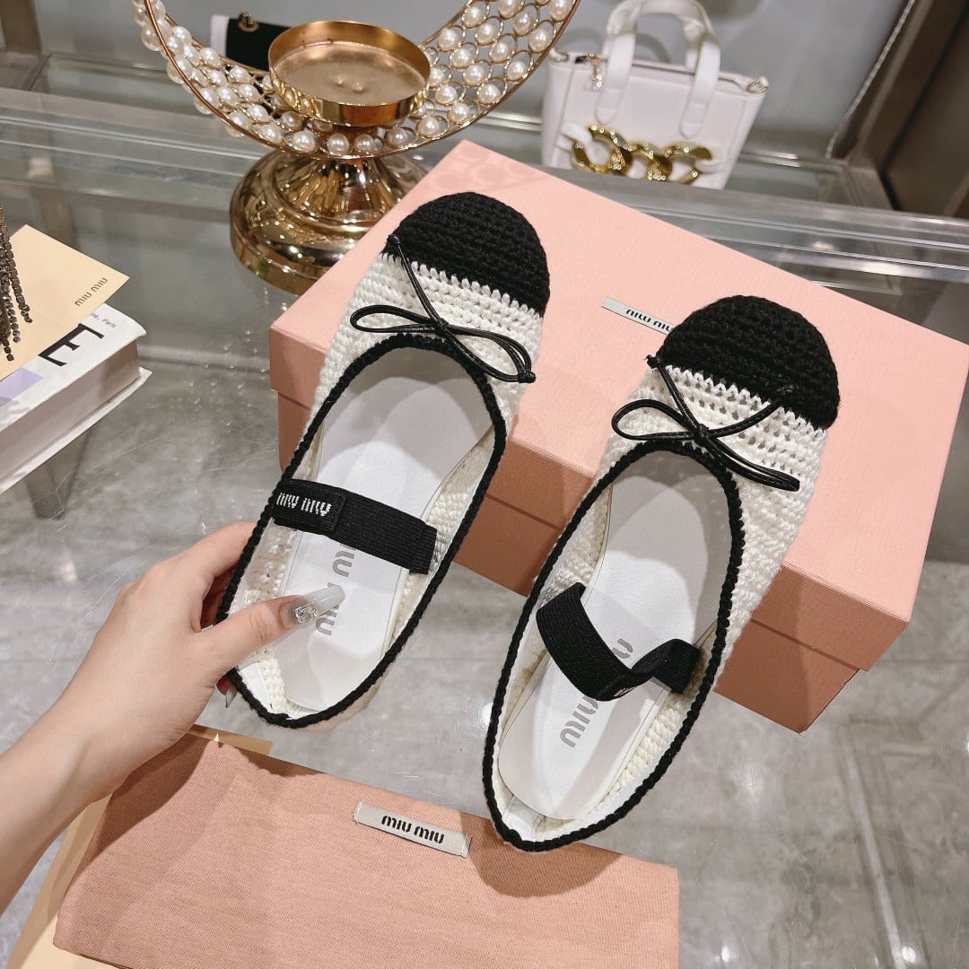 M1um1u Crochet Knit Ballerina Shoes White 5F138E 2Cq2 F0C56 F 005