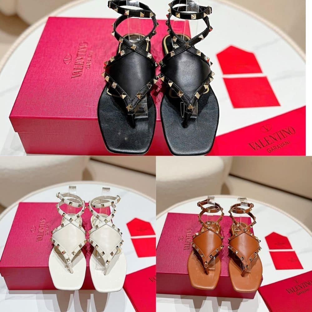 Va1e*ntin0 Garavani Rockstud Thong Sandals Brown