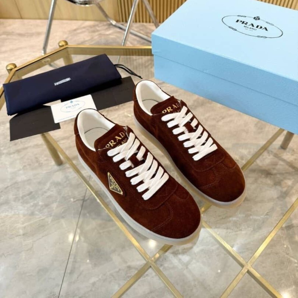 Pra*a Downtown Re Nylon And Suede Sneakers Dark Brown 2Ee364 D7R F0007 F D002