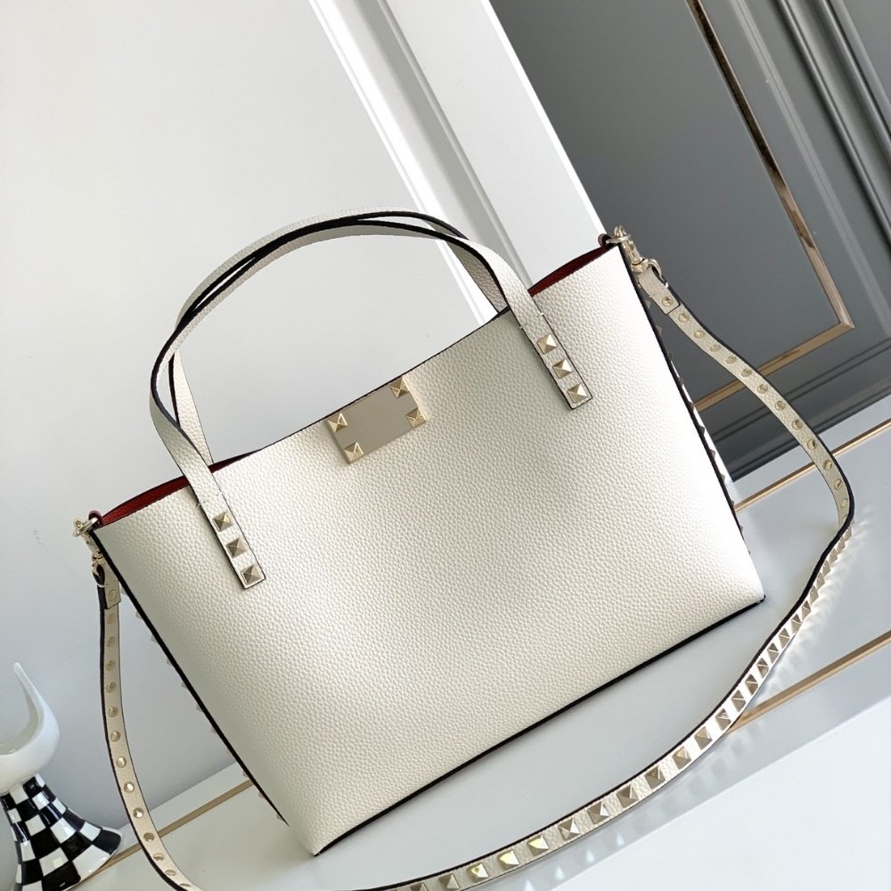 Va1e*ntin0 Garavani Rockstud Small Tote Bag White 28Cm