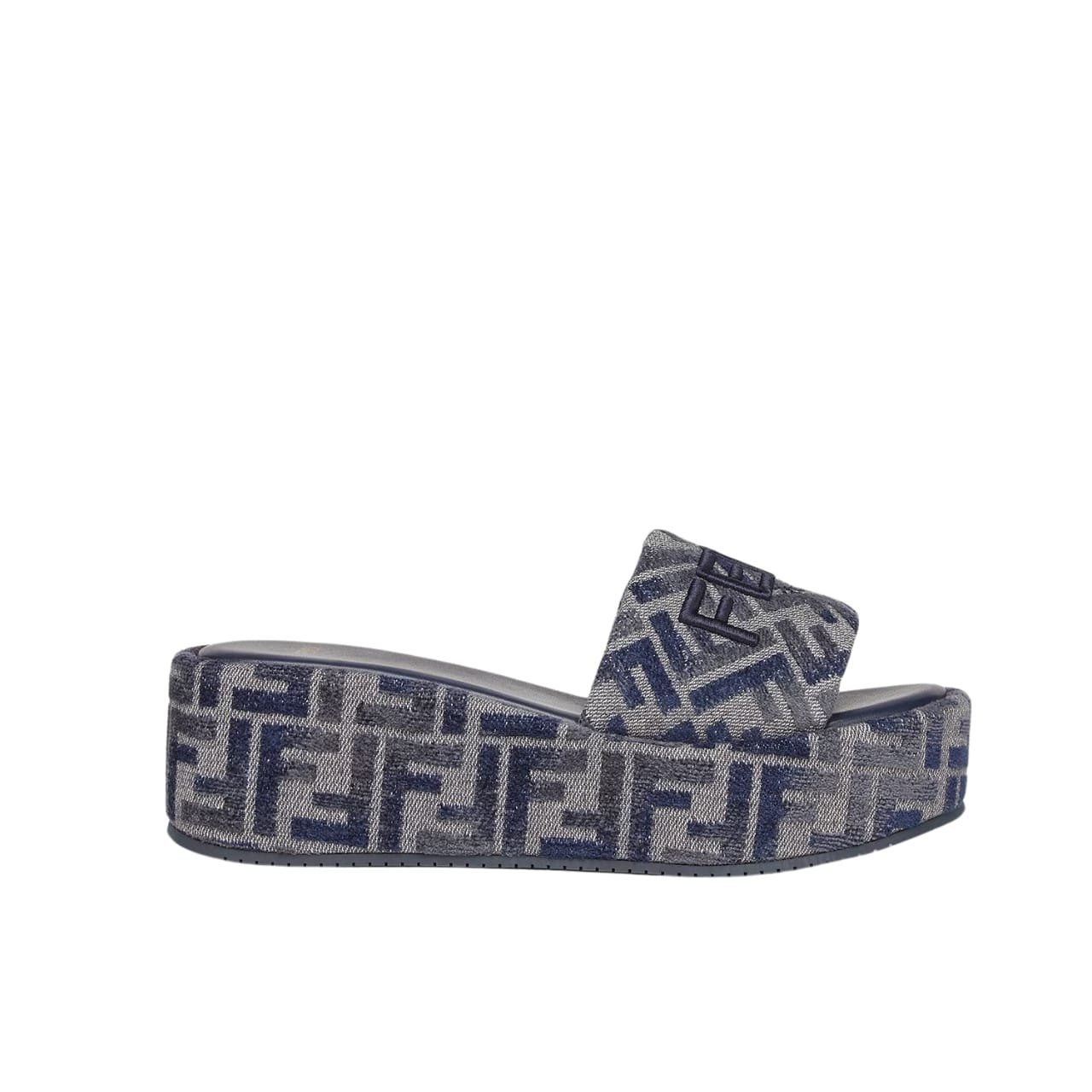 F**di Sunshine Ff Denim Flatform Slides Blue 8R8515Aosif1Pze