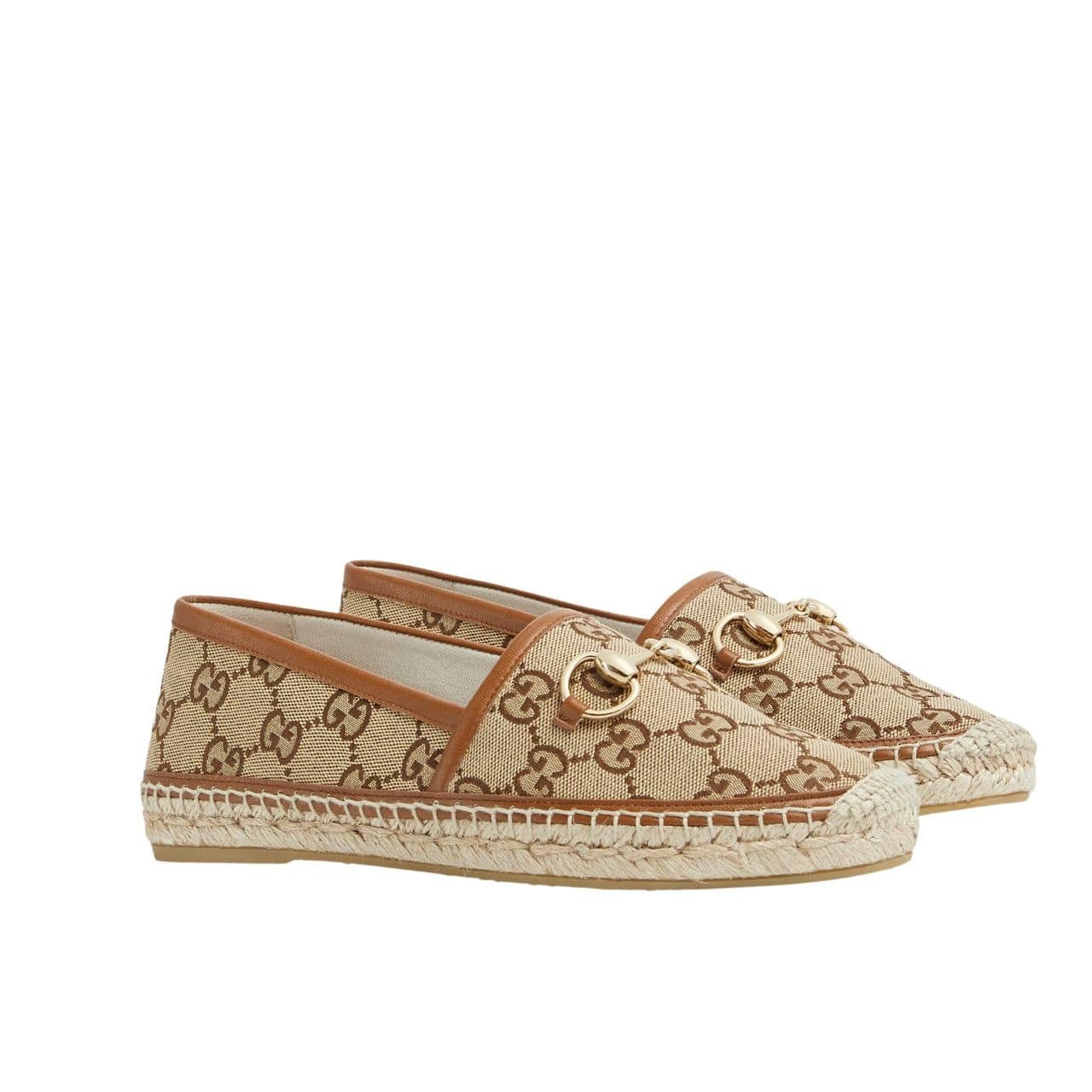 Gvc*1 Women Espadrille With Horsebit Beige And Dark Brown Gg Canvas 817244 9Sf40 2547