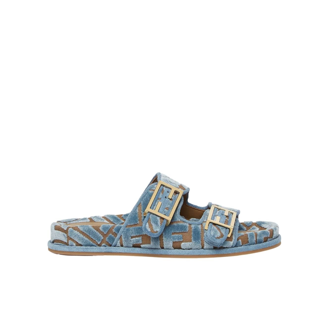 F**di Feel Ff Jacquard Velvet Slides Light Blue 8X8326Aotmf1R88