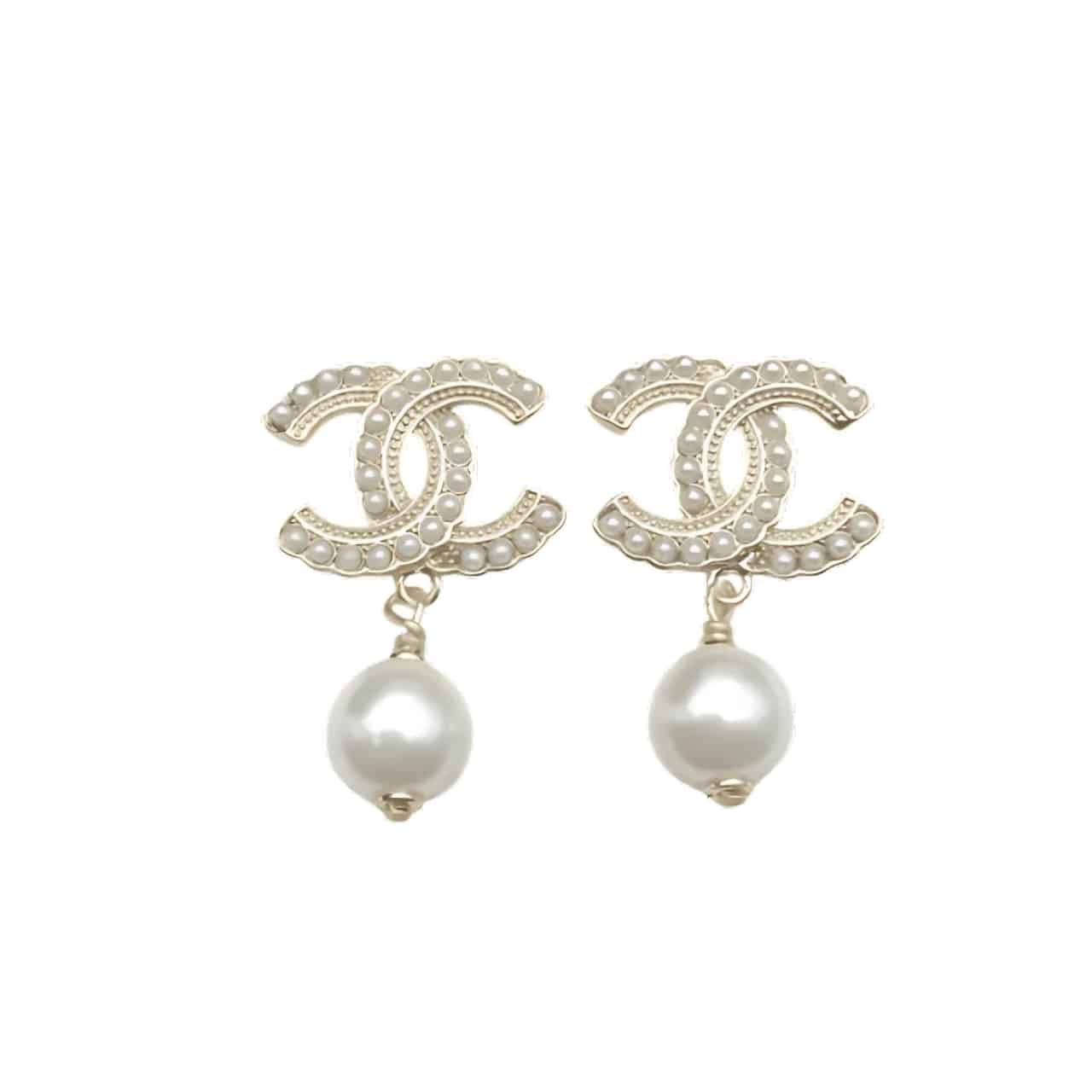 Ch**el Cc Pearl Gold Earrings