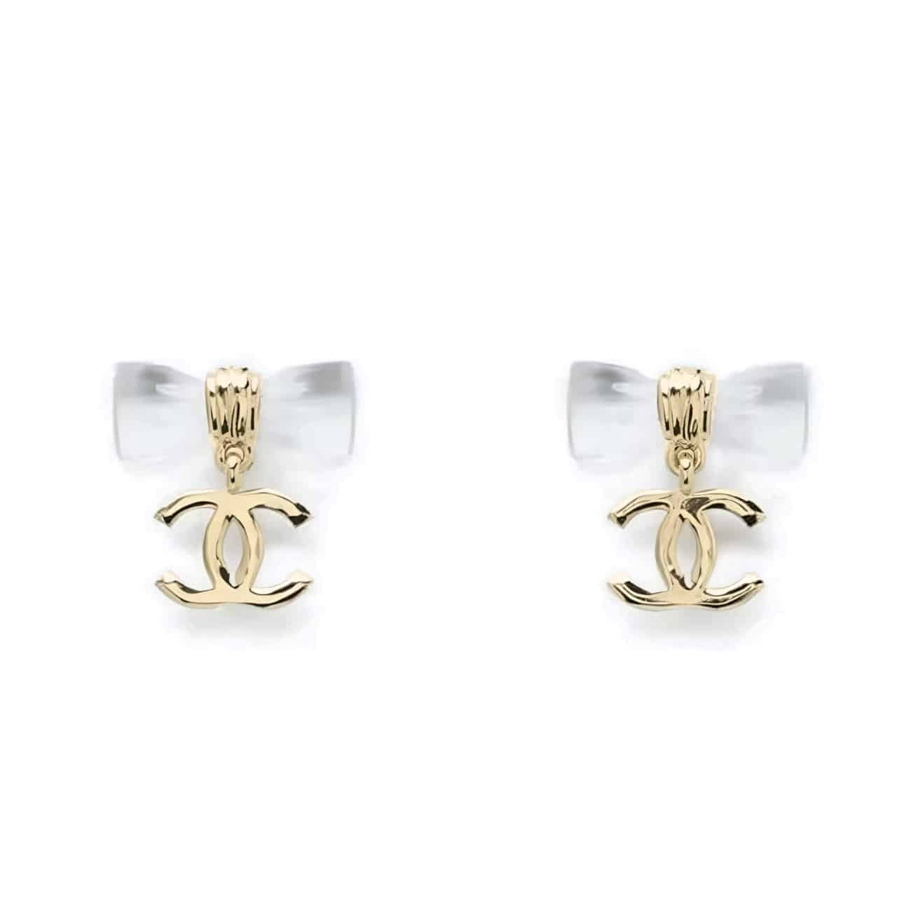 Ch**el D25 Cc Bow Earrings Gold Metal Abf537 B19997 Nafvg