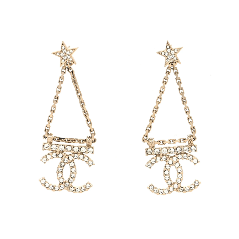 Ch**el Star Crystal Chain Bar Stud Drop Earrings Ab8068 B07810 Nh432