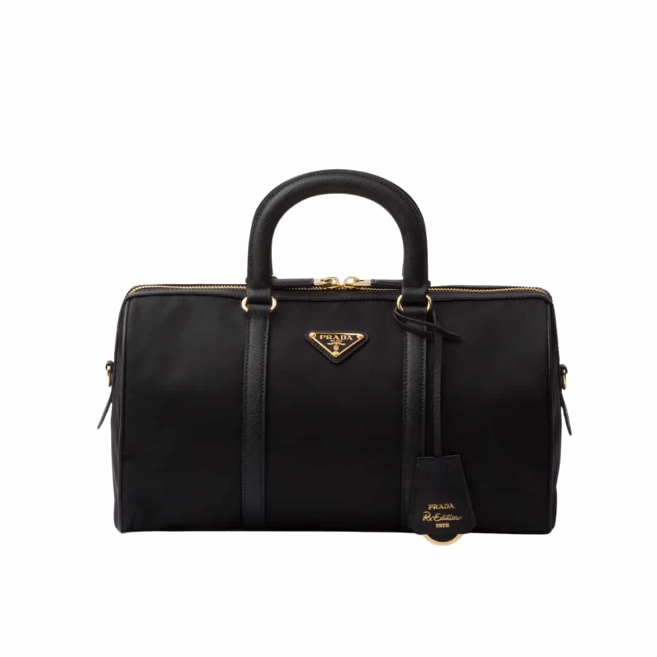 Pra*a Re Edition 1978 Re Nylon X Saffiano Medium Top Handle Bag Black 31Cm 1Bb233 R064 F0002 V Zom