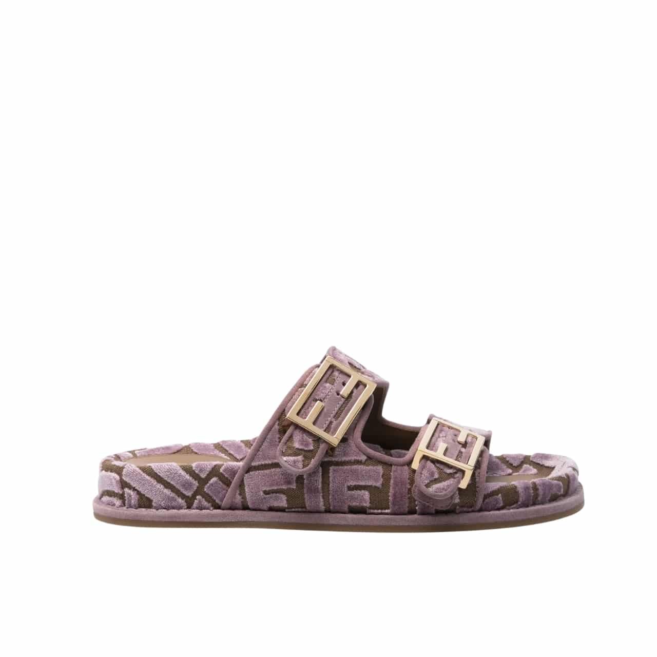 F**di Feel Ff Jacquard Velvet Slides Amethyst Purple