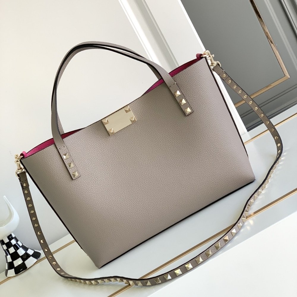 Va1e*ntin0 Garavani Rockstud Small Tote Bag Grey Genuine 28Cm