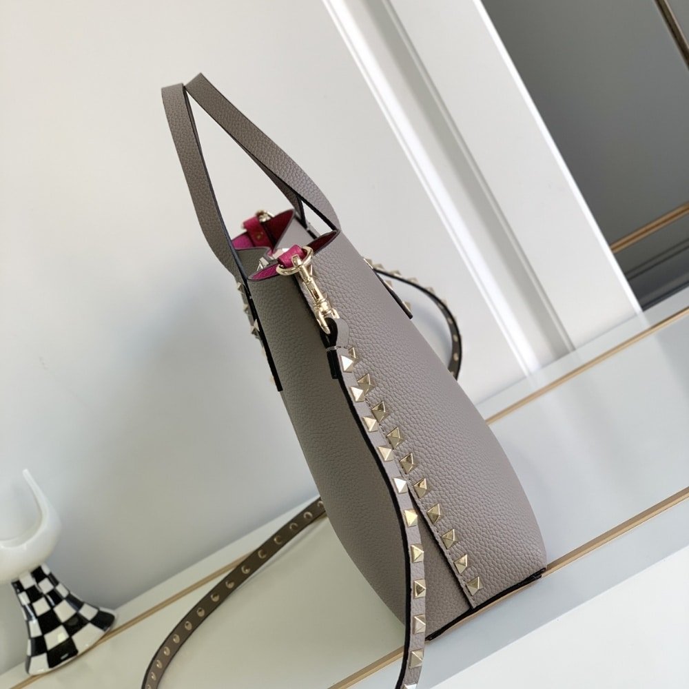 Va1e*ntin0 Garavani Rockstud Small Tote Bag Grey Genuine 28Cm