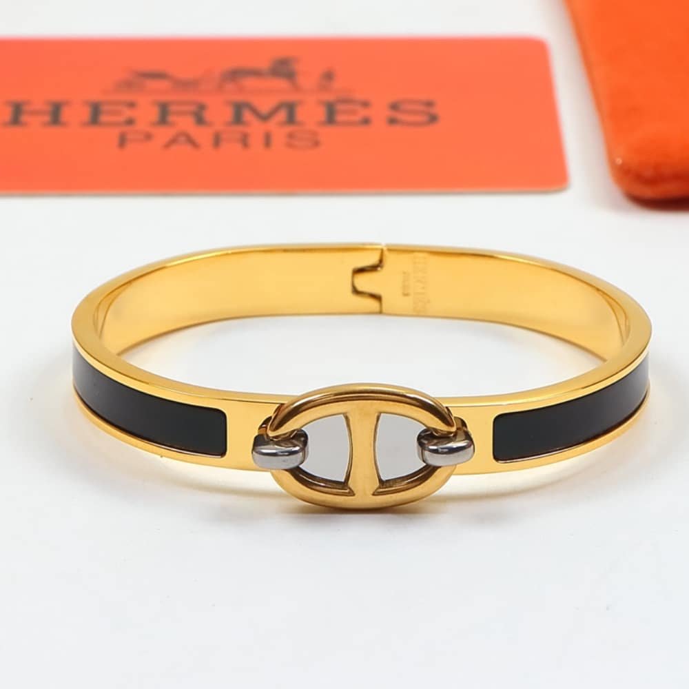 H**me5 Mini Clic Chaine D’Ancre Bracelet Gold Tone With Black H209000Fv01Pm