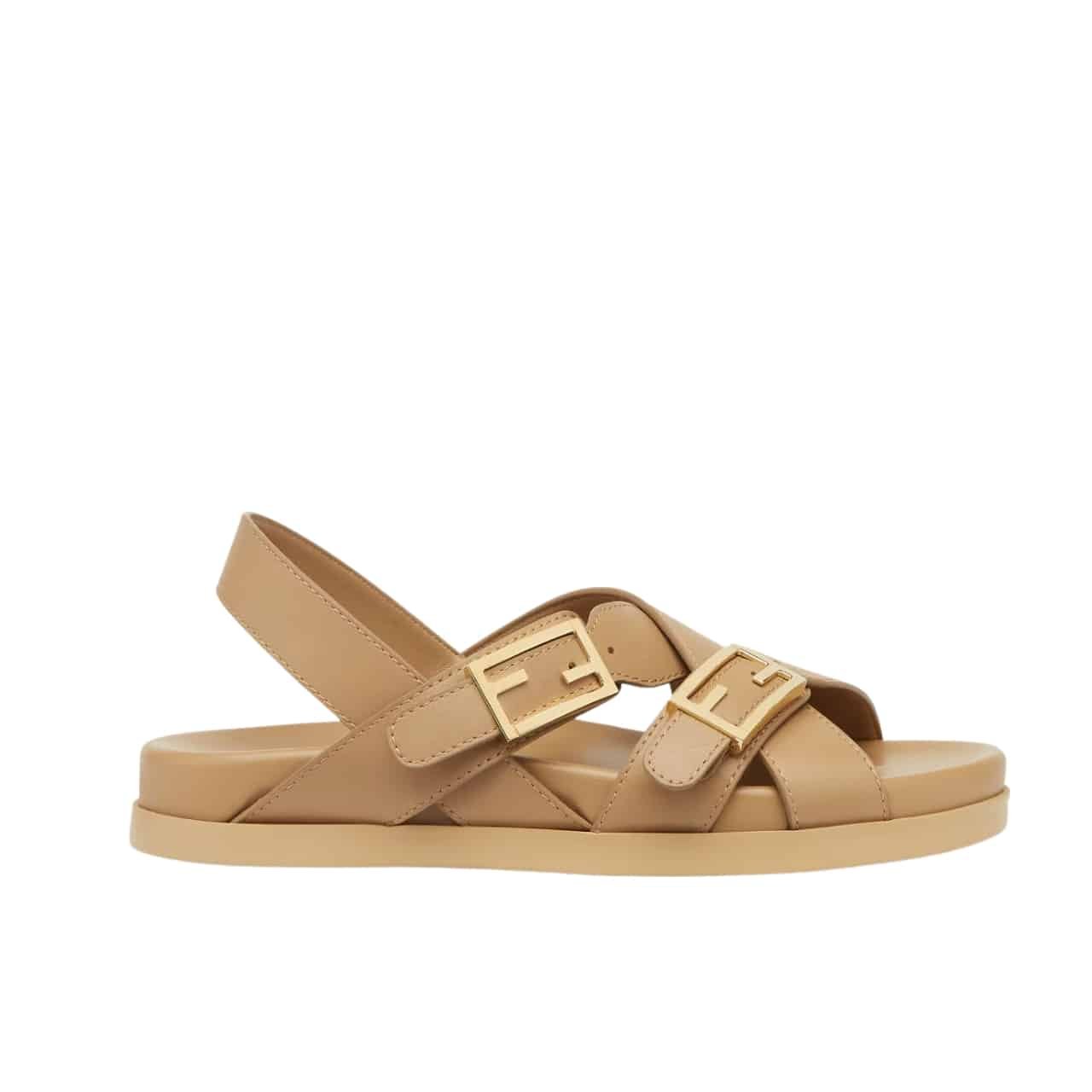 F**di Feel Leather Slides Beige 8X8647Na7F0Qb8