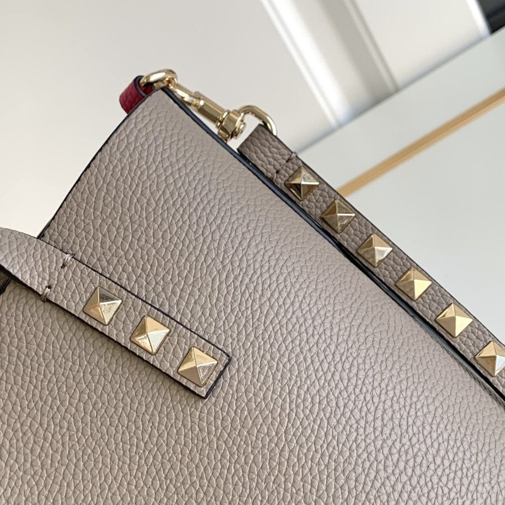 Va1e*ntin0 Garavani Rockstud Small Tote Bag Grey Genuine 28Cm