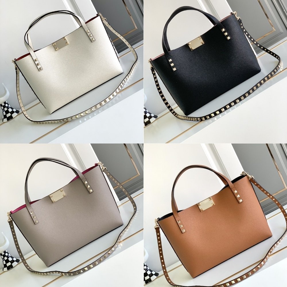 Va1e*ntin0 Garavani Rockstud Small Tote Bag Grey Genuine 28Cm