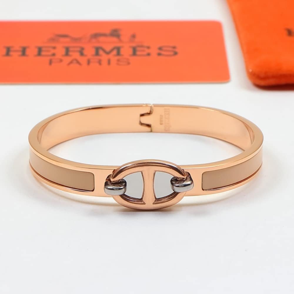 H**me5 Mini Clic Anchor Chain Bracelet Rose Gold Tone With Grey H209000Fo19Pm