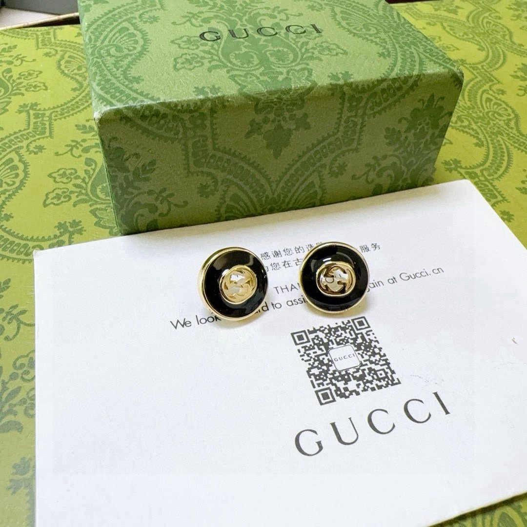 Gvc*1 Interlocking 18K Stud Earrings Gold And Black 786554 J85F0 8030