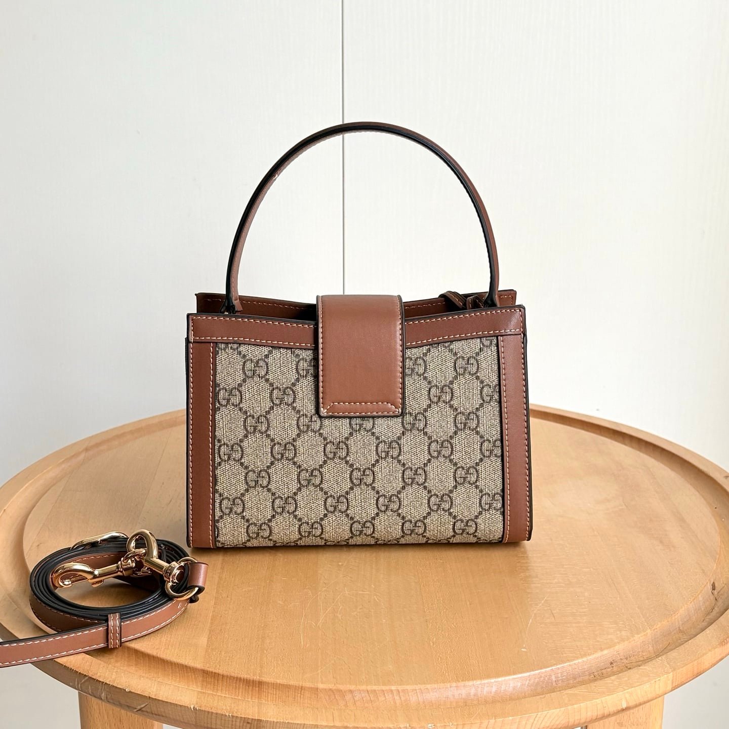 Gvc*1 Padlock Small Top Handle Bag Beige And Dark Brown 20Cm ‎‎841653 Fad6L 9758