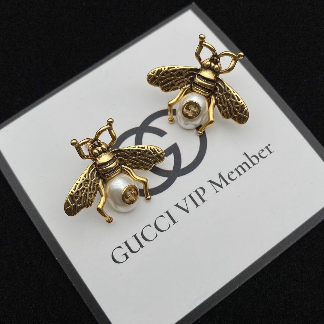 Gvc*1 Gg Bee Pearl Gold Earrings