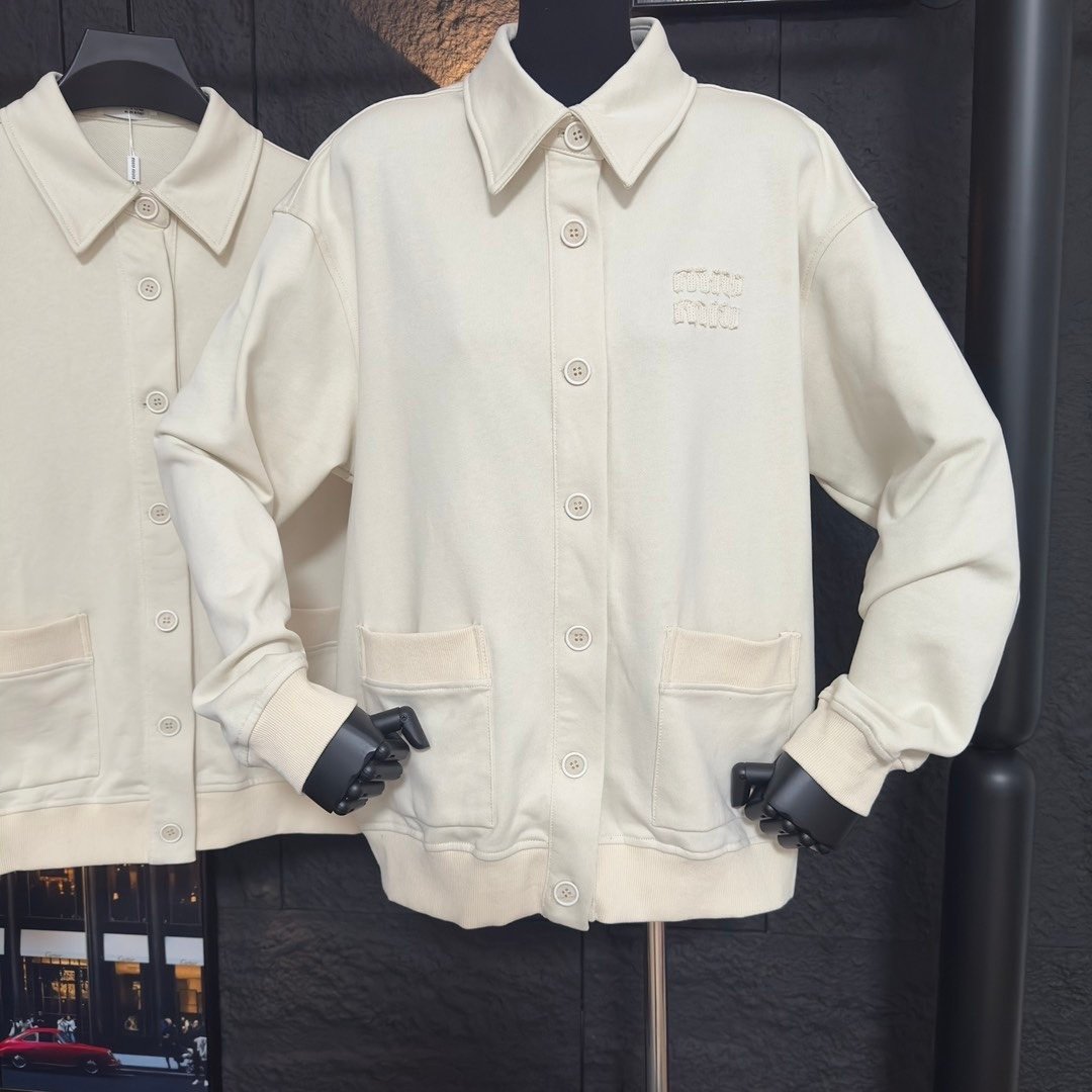 Miu Miu Garment Dyed Cotton Fleece Blouson Jacket Cream Mjl009 14Ru F0K74 S Ooo