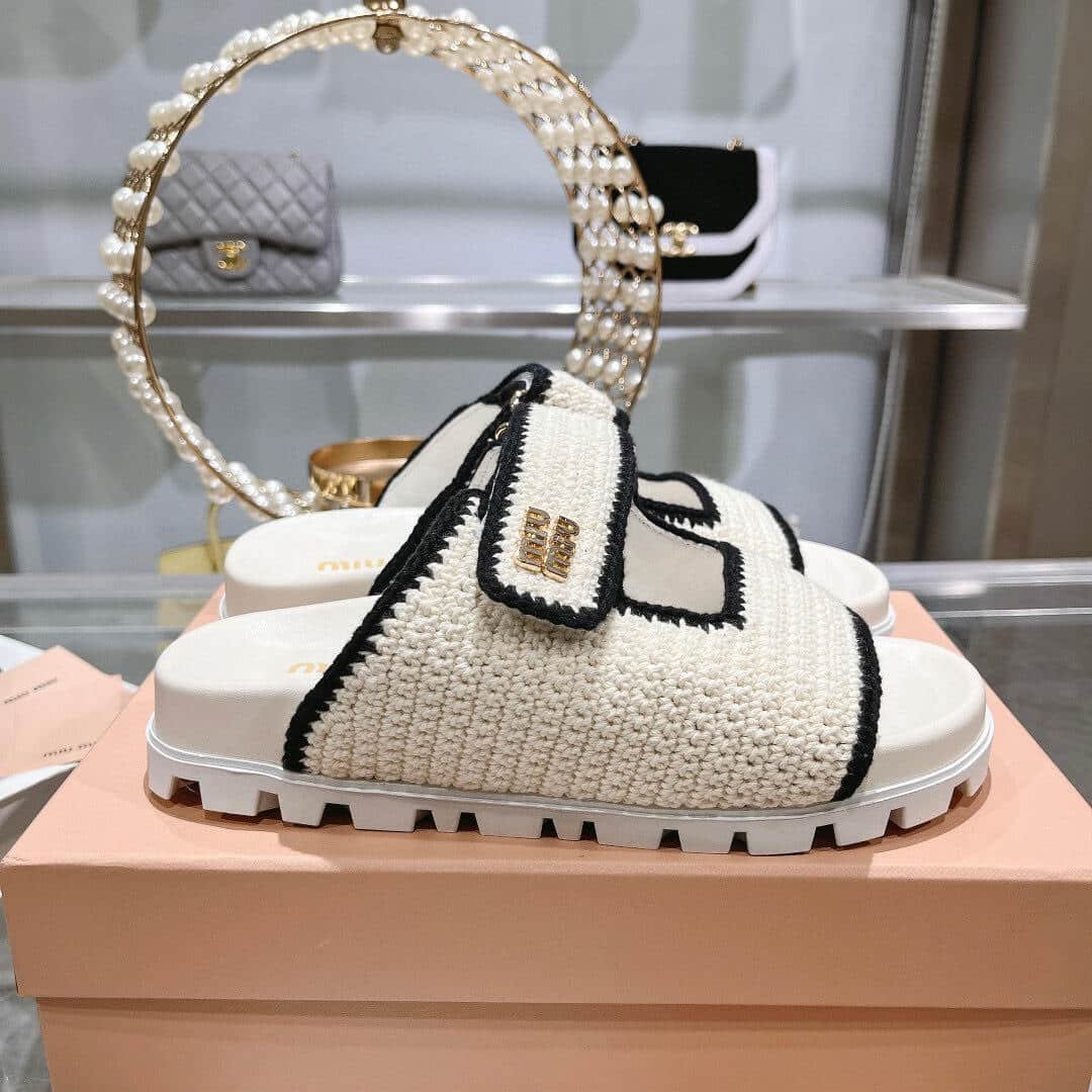 M1um1u Crochet Knit Slides White 5Xx641 2Cq2 F0A72 F 010