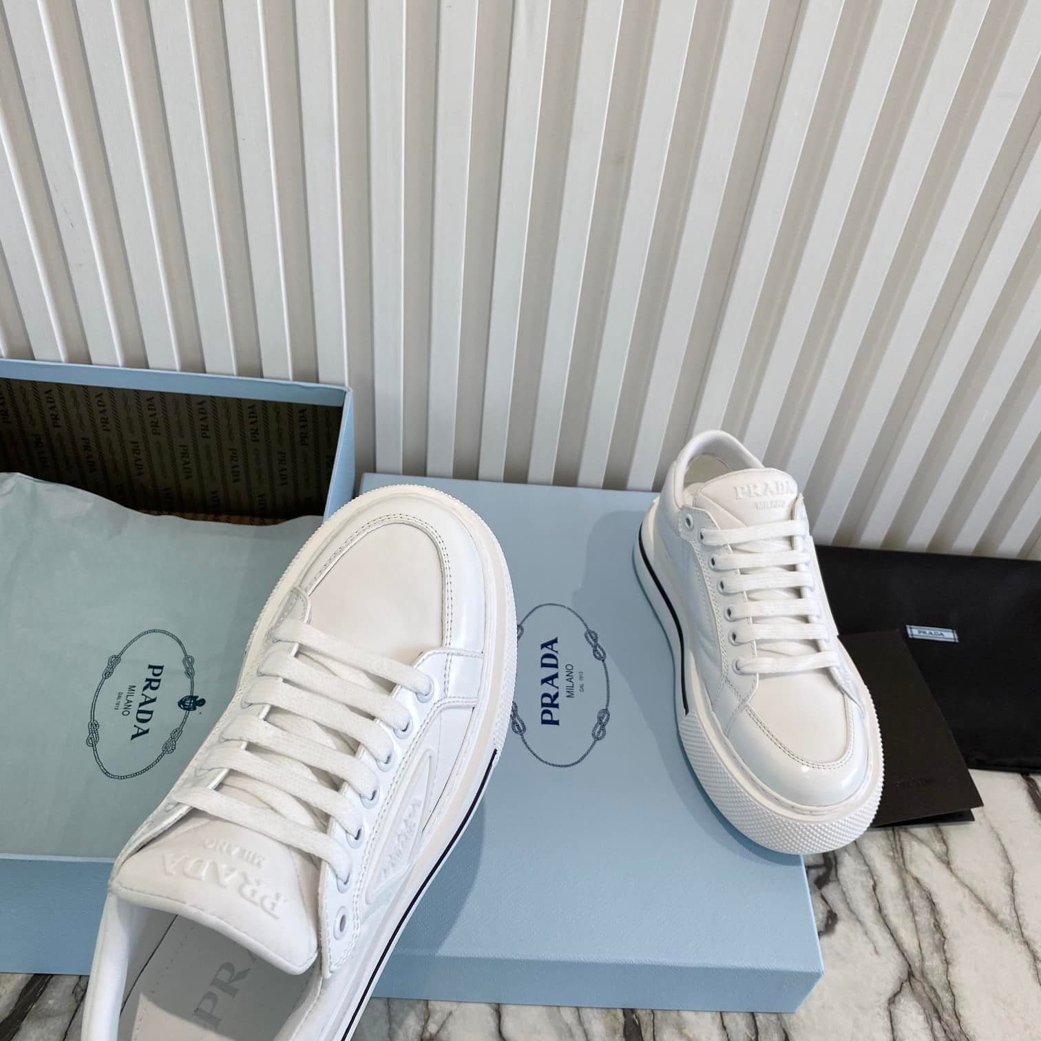 Pra*a Macro Re-Nylon And Brushed Leather Sneakers White 2Eg3763Lf5F0009