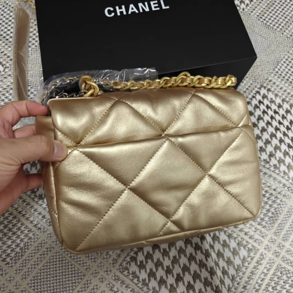 Ch**el 19 Handbag Metallic Gold And Silver Tone 26Cm As1160 B05457 Nc293