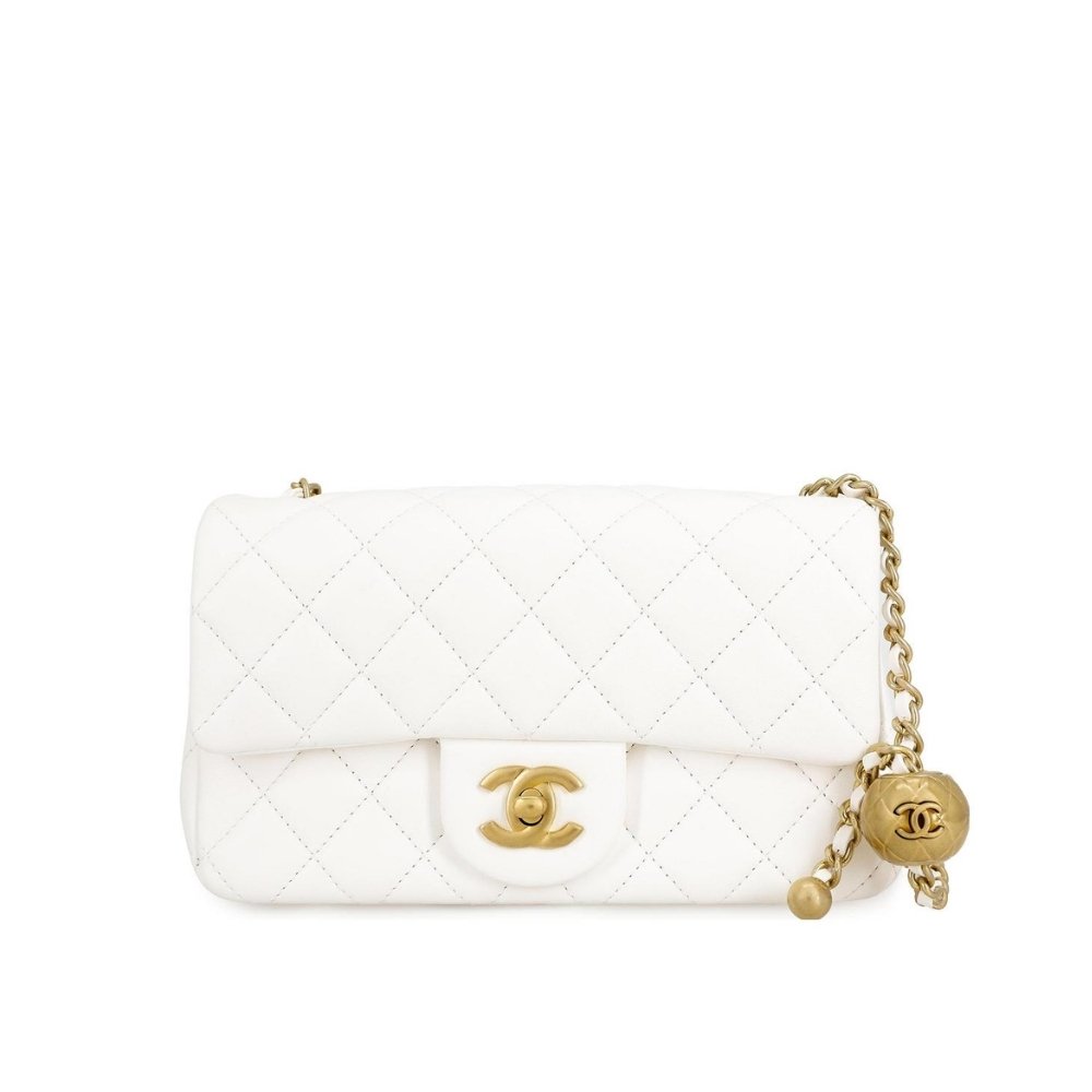 Ch**el Mini Flap Bag With Pearls White 20Cm As1787 B02916 10601