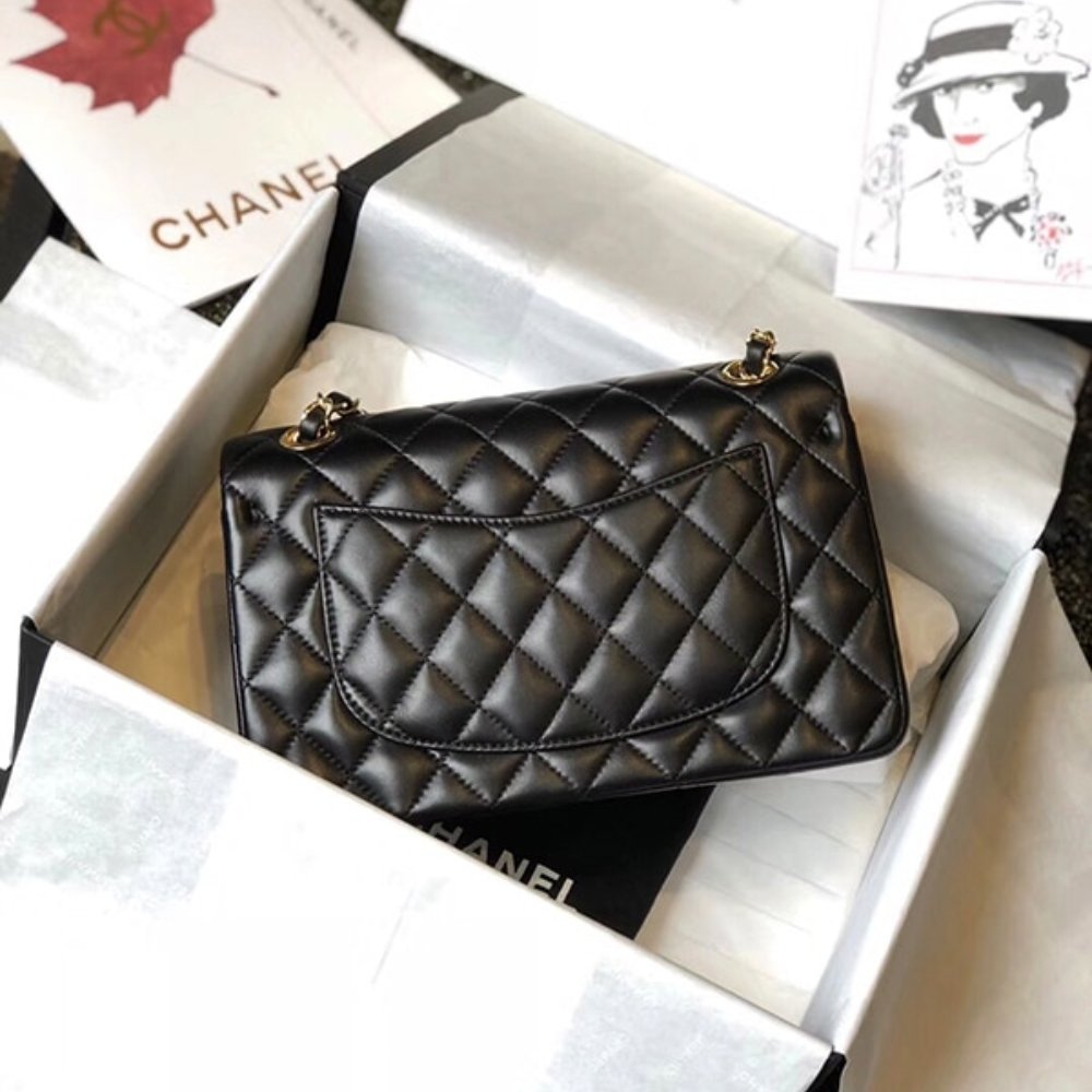 Ch**el Classic 11.12 Handbag Gold Tone Metal Black 25Cm A01112 Y01295 94305