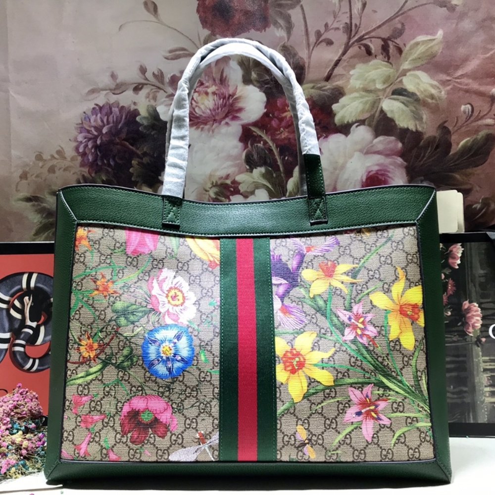 Gvc*1 Ophidia Gg Flora Medium Tote Green 44Cm