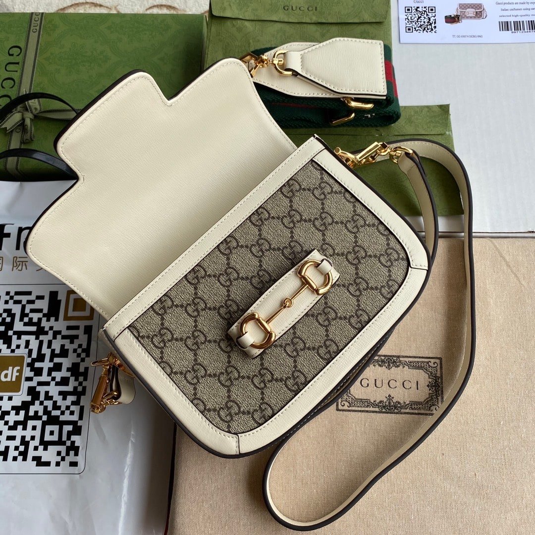 Gvc*1 Horsebit 1955 Mini Gg Svp*me Canvas Beige White 20Cm 658574 Huhhg 9759