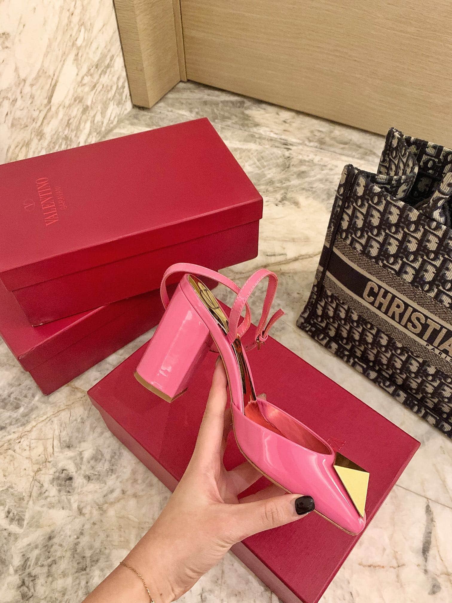 Va1e*ntin0 One Stud Pump In Patent Leather 90Mm Pink Xw2S0Dt4Laf