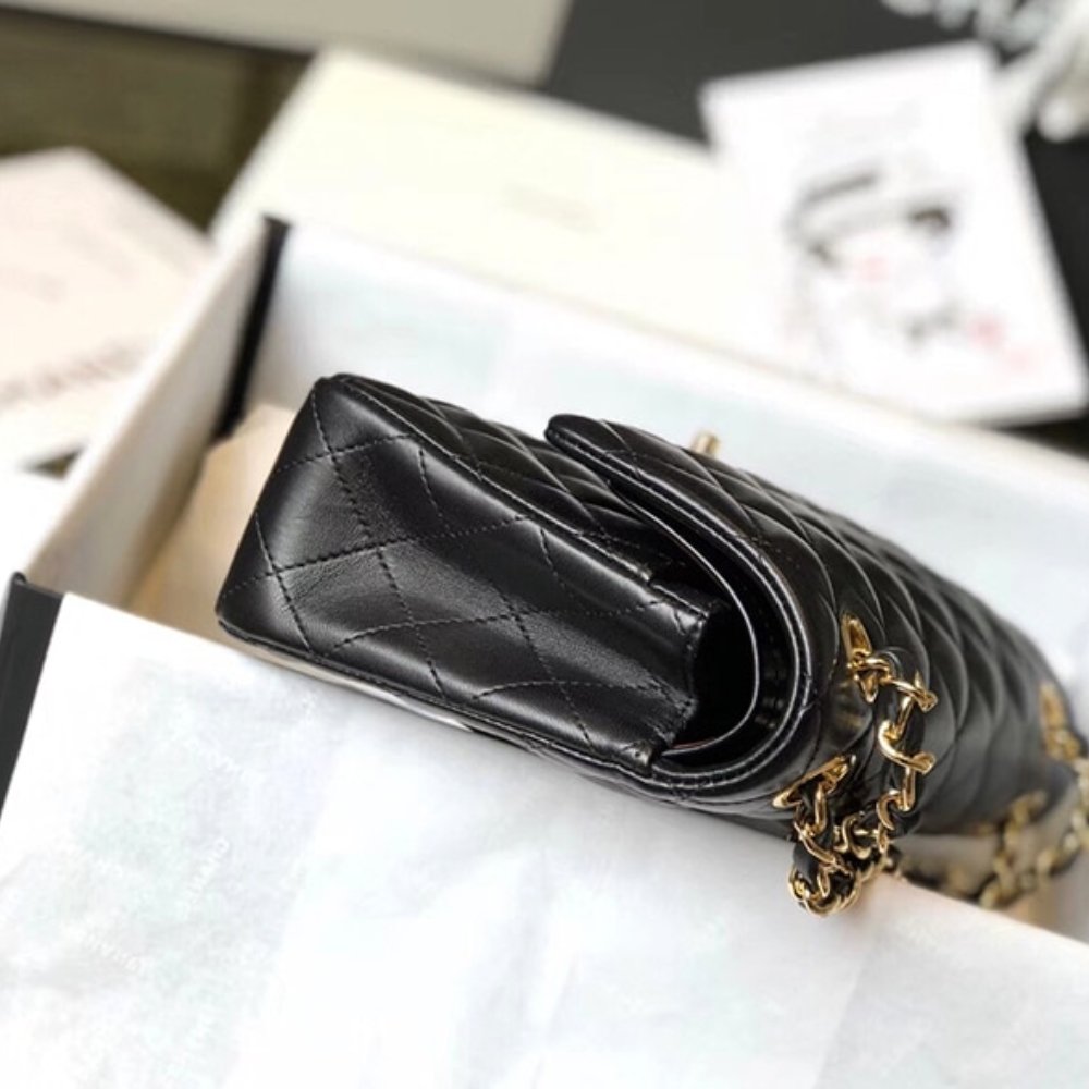 Ch**el Classic 11.12 Handbag Gold Tone Metal Black 25Cm A01112 Y01295 94305