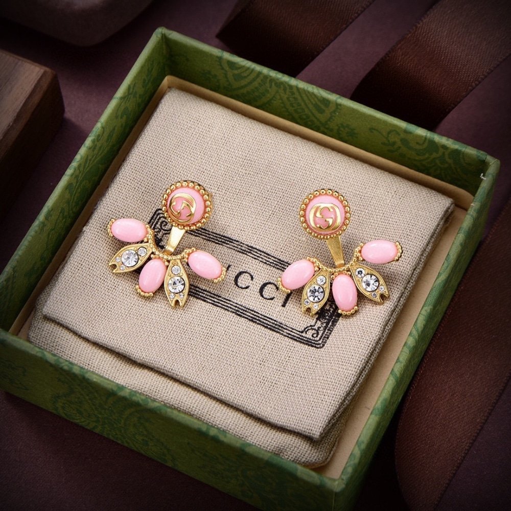 Gvc*1 Interlocking G Single Earrings Gold Tone With Pink